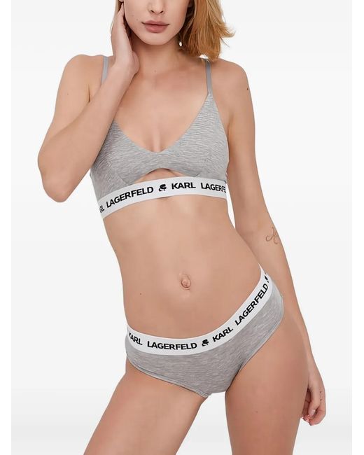 Karl Lagerfeld White Logo-Tape Cut-Out Bra