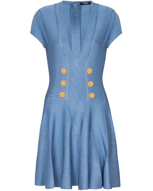 Balmain Blue Minidress Buttons Clothing