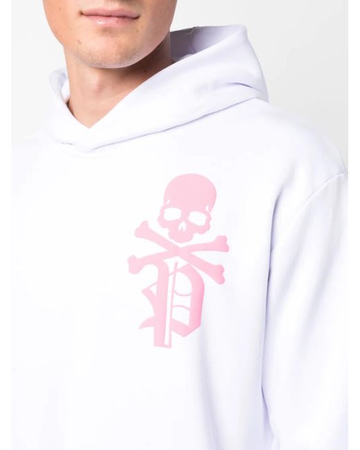 Philipp Plein White Gothic Plein Logo-Flocked Cotton Hoodie for men