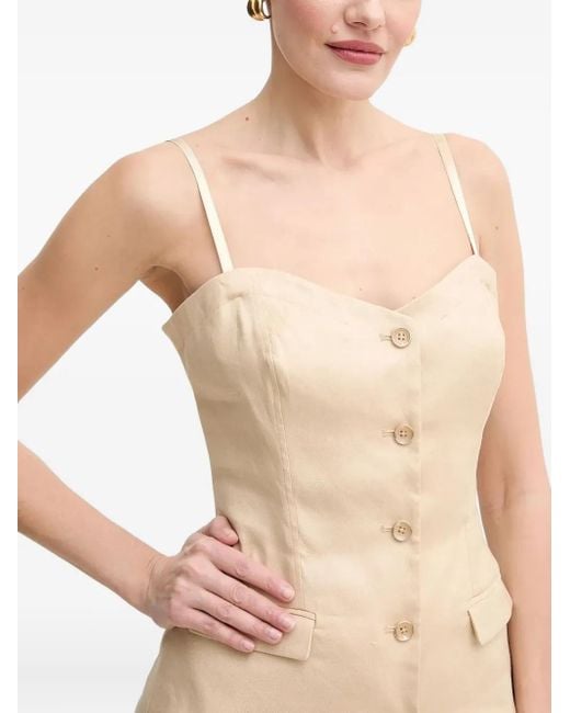 Guess Natural Button-Front Linen-Blend Top