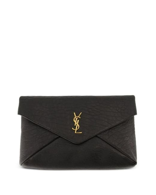 Saint Laurent Black Large Cassandre Envelope Clutch Bag