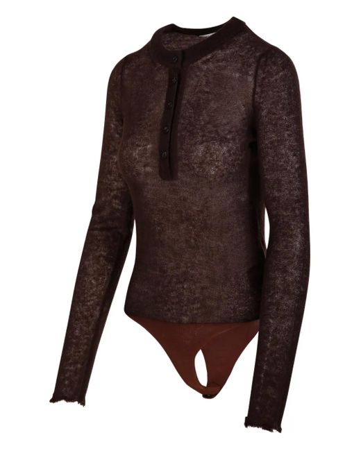 Haikure Brown Button-front Long-sleeve Bodysuit
