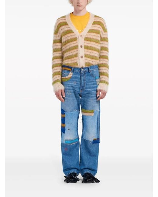 Marni Blue Patchwork Straight-Leg Jeans for men