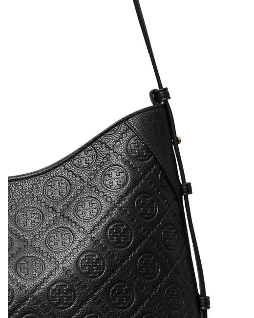 Tory Burch Black T Monogram Pebbled Messenger Bag
