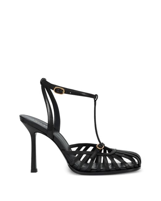 POTAMY White T-Strap Caged Leather Sandals