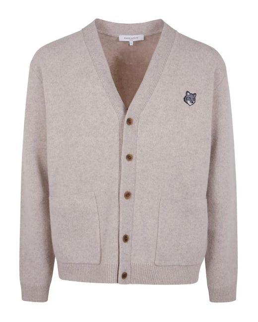 Maison Kitsuné Gray Cardigan mit Fuchs-Patch