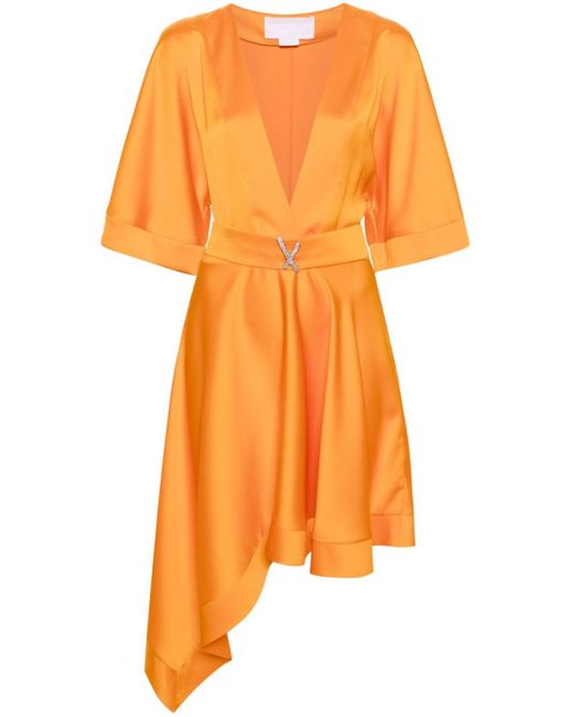 Genny Orange Belted Asymmetric Midi Dress