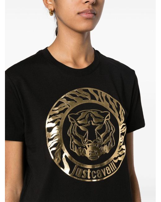 T-shirt à motif tête de tigre signature Just Cavalli en coloris Black