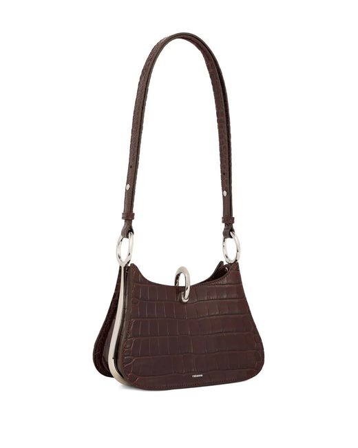 Rabanne Brown Ring Embossed Leather Shoulder Bag