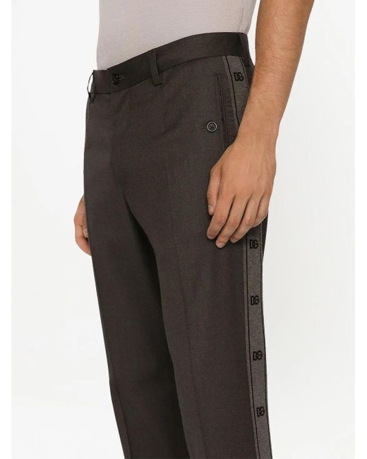 Dolce & Gabbana Gray Logo-Trim Tailored Trousers for men