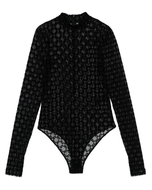 Givenchy Black Semi-Sheer Flocked Logo Bodysuit