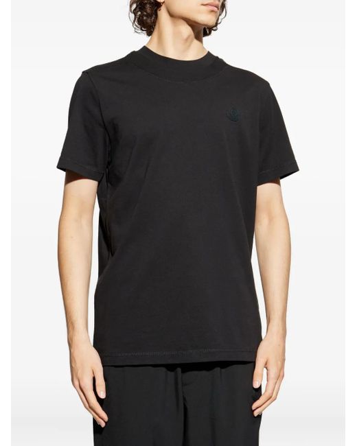 Moncler Black Logo-Patch Cotton T-Shirt for men