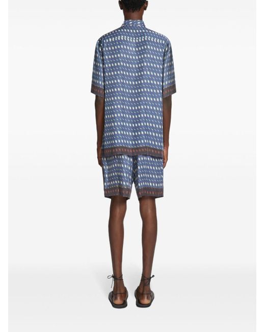 Dries Van Noten Blue Graphic-print Shorts for men