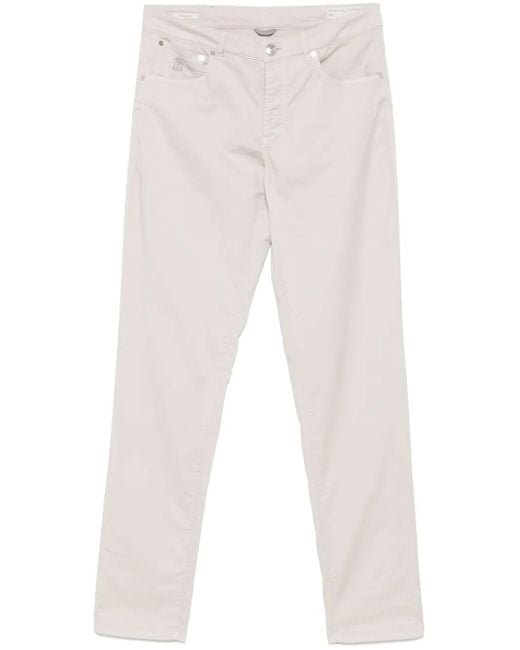 Brunello Cucinelli White Logo-Embroidered Trousers for men