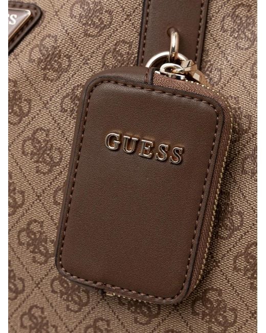 Guess Brown Monogram-Print Logo-Plaque Tote Bag