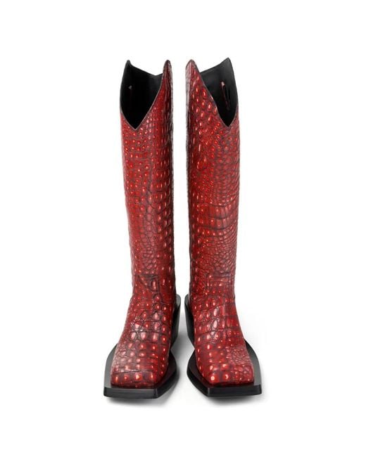 CAMPERLAB Red Quetal Embossed Square Toe Boots