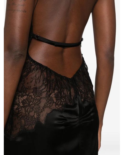 The Attico Black Lace-Trim Ruffled Midi Dress