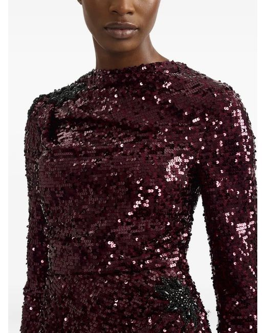 Erdem Red Draped Long Sleev Dress