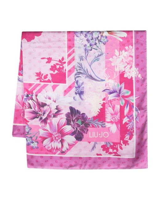 Liu Jo Pink Floral-print Satin Scarf