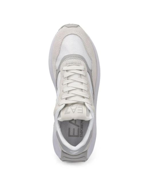 EA7 White Logo-Patch Panelled Sneakers