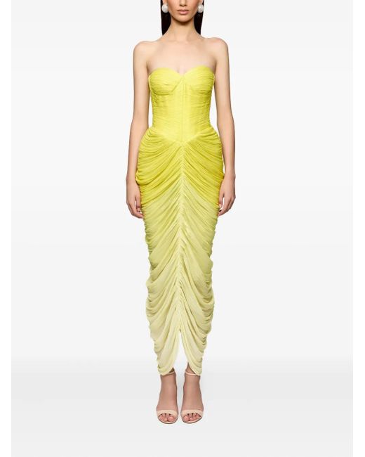 Ana Radu Yellow Strapless Draped Maxi Dress
