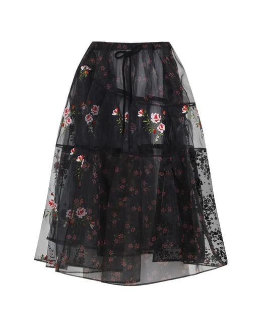 Simone Rocha Black Floral Embroidered Mid Skirt
