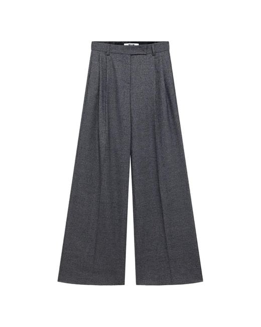 MSGM Gray Check-Pattern Pleated Trousers