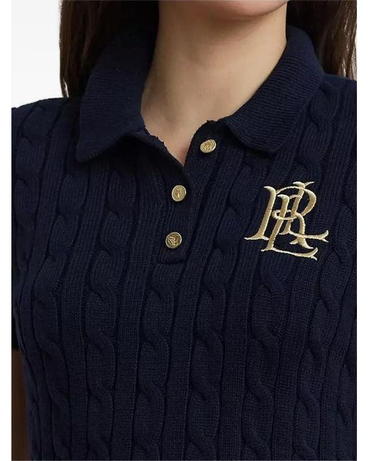 Ralph Lauren Blue Cable Knit Embroidered Polo Top