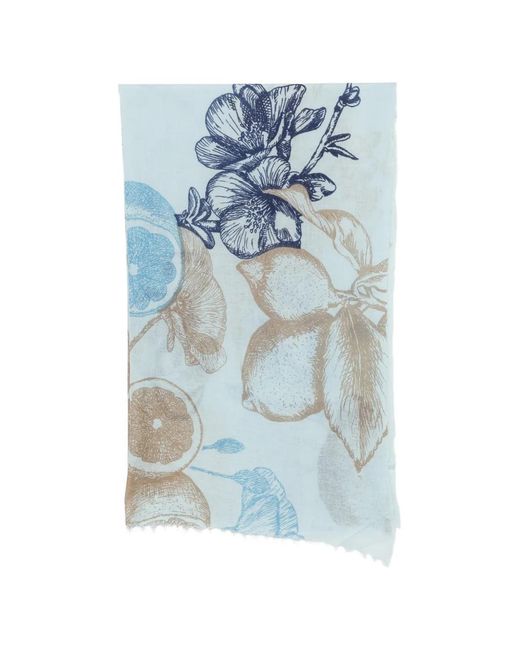 Mouleta Blue Fruit-Print Frayed Scarf