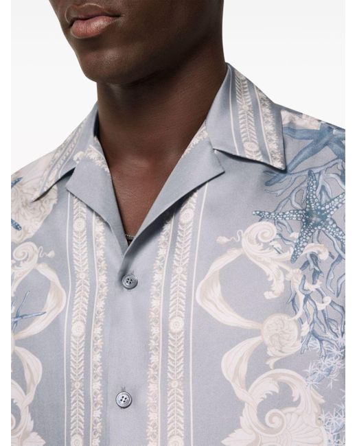 Versace Blue Graphic-print Silk Shirt for men
