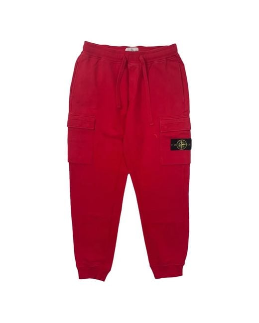 Stone Island Red Cargo-Pocket Track Pants for men