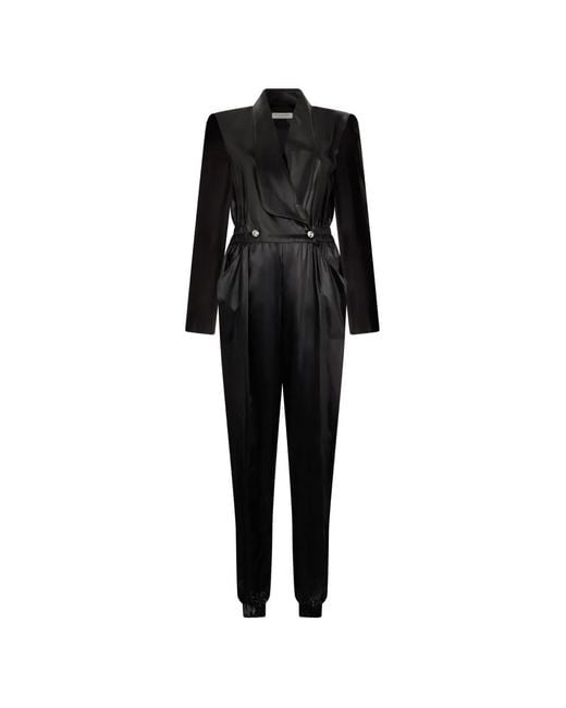 Philosophy Di Lorenzo Serafini Black Double-breasted Faux Leather Jumpsuit