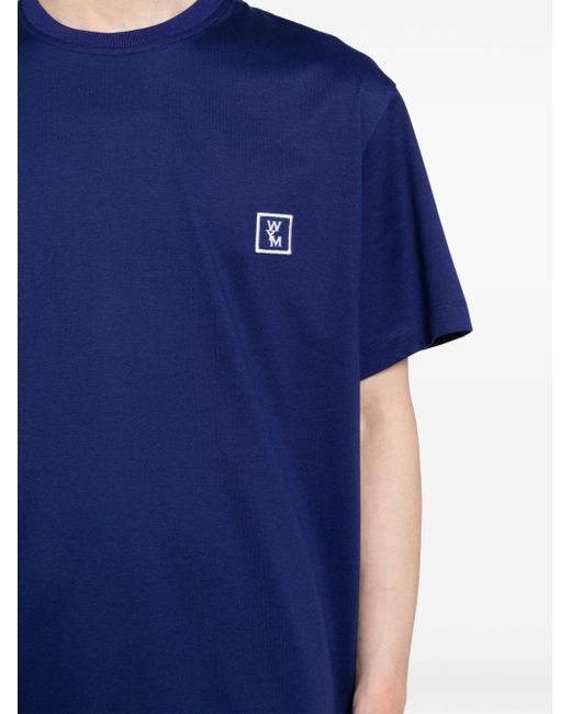 Wooyoungmi Blue Logo-embroidered Cotton T-shirt for men
