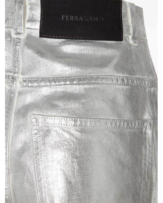 Ferragamo Gray Laminated-Finish Straight-Leg Trousers