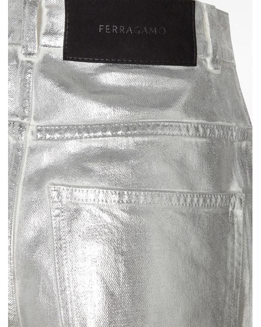 Ferragamo Gray Laminated-Finish Straight-Leg Trousers
