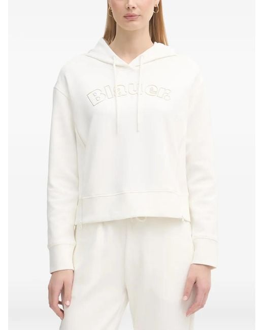 Blauer White Fayette Logo-Embroidered Drawstring Hoodie