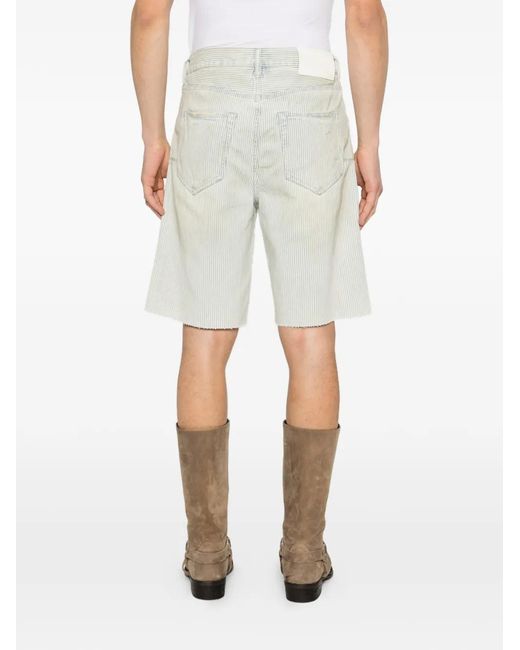 Purple Brand White Striped Raw-Cut Shorts for men