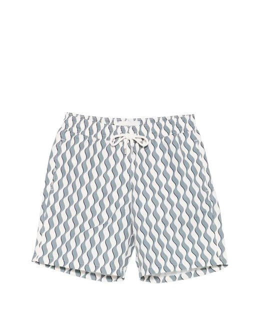 Frescobol Carioca White Santos Wave-Print Swim Shorts for men