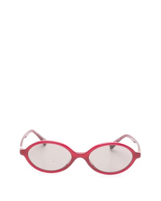 Miu Miu Pink Logo-Plaque Oval-Frame Sunglasses