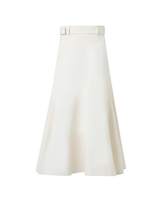 Akris White A-Line Belted Midi Skirt