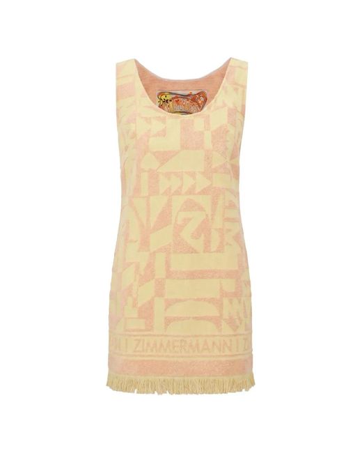 Zimmermann Natural Solstice Geometric-Pattern Fringed Mini Dress