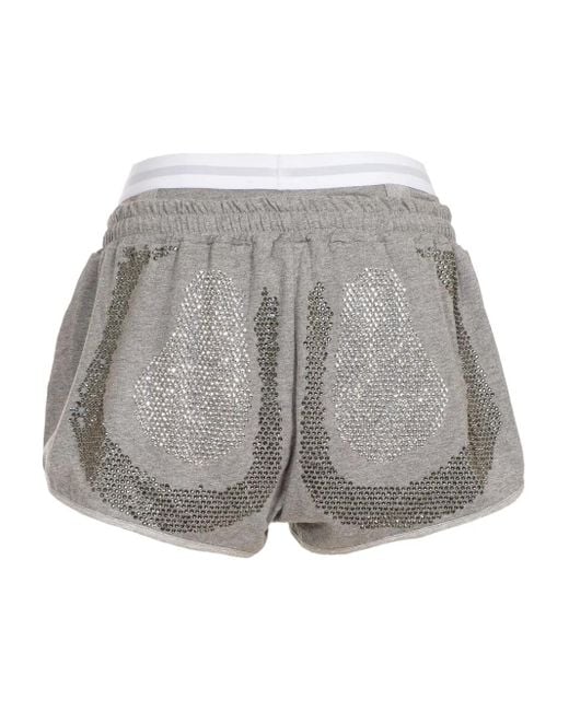 Natasha Zinko Gray Rhinestone-Embellished Drawstring Shorts