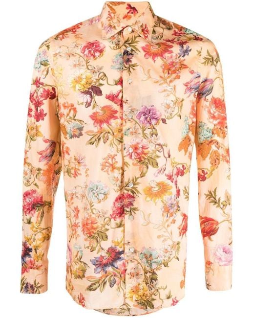 Etro Pink Floral-print Cotton Shirt for men