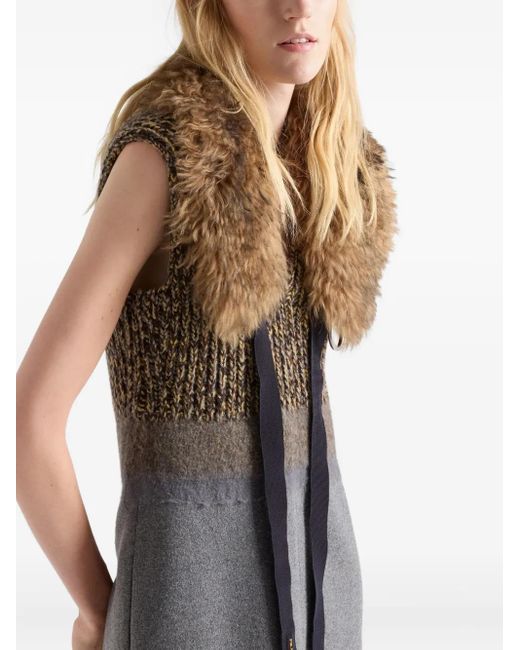 Prada Brown Fur-Collar Wool Dress