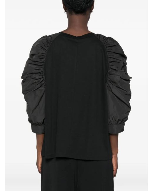 Marina Rinaldi Black Ruched-Sleeve T-Shirt