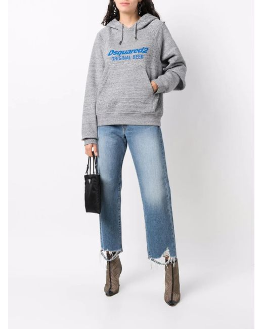 DSquared² Gray Logo-Print Cotton Hoodie