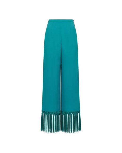 Taller Marmo Blue Tulum Fringe-Trimmed Trousers