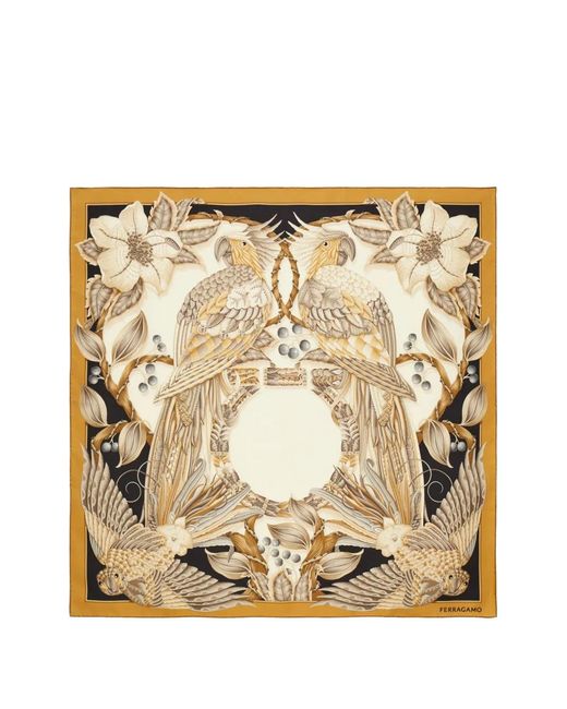 Ferragamo Metallic Bird-Print Silk Scarf