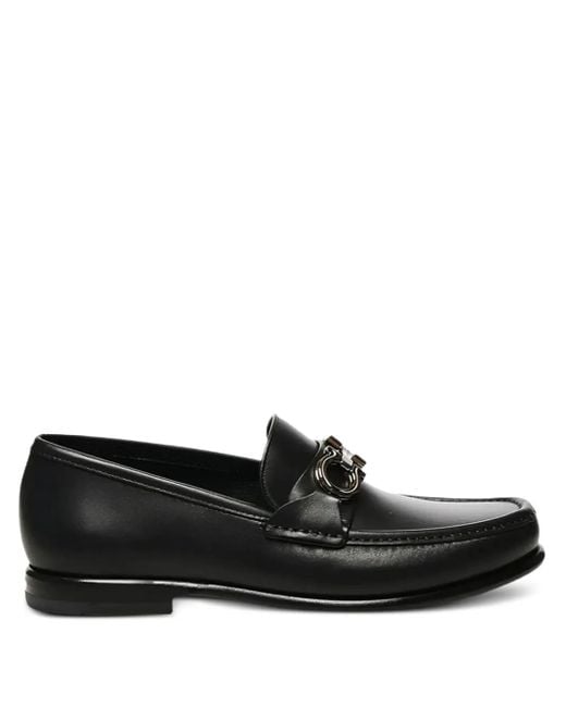 Ferragamo Black Gancini-Detail Leather Loafers for men