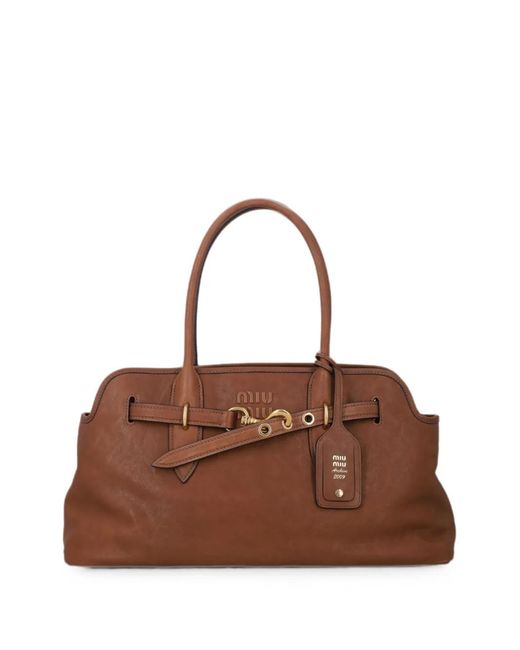 Miu Miu Brown Large Aventure Napa Leather Tote Bag